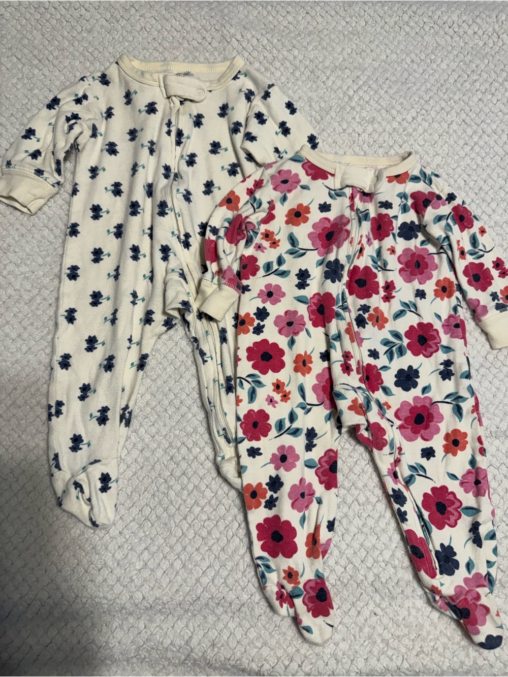 Baby Floral Footed One-Piece Zip Sleeper- Pink and Blue (Multicolor)